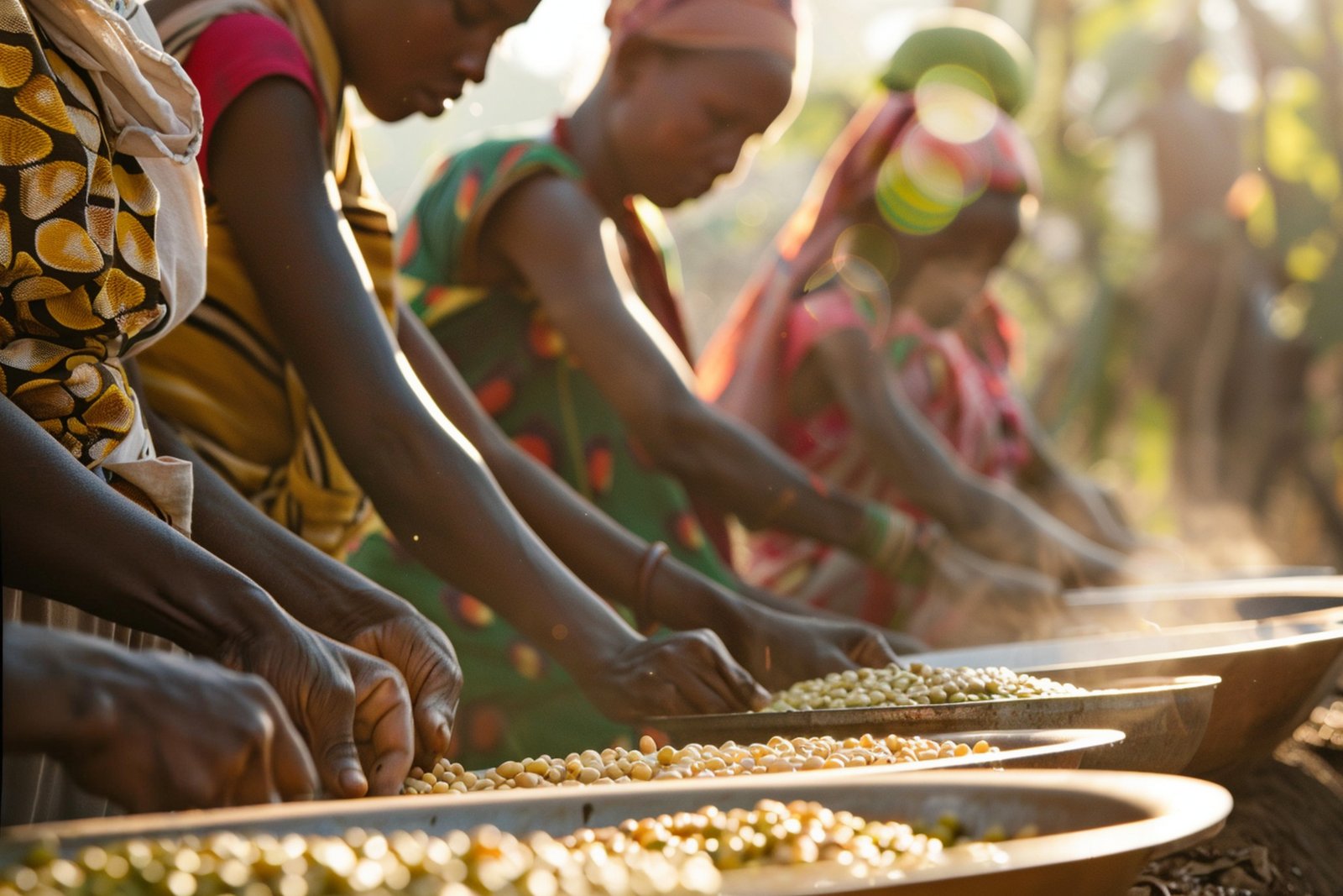 Women sorting coffee harvest together